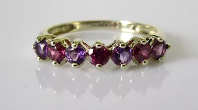 9ct Gold Ring - Ex QVC 9ct Gold Amethyst Roseberry Garnet 7 Stone Ring Size O • £119