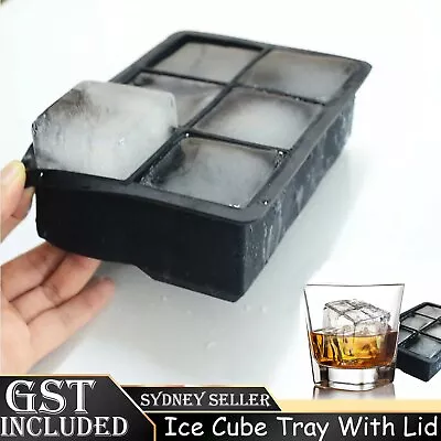 6 Grids Whiskey Silicone Ice Cube Tray Mould Large Mold Giant Square With Lid AU • $12.89