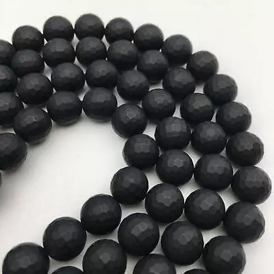 Black Onyx Faceted Matte Round Beads 4mm 6mm 8mm 10mm 12mm Approx 15.5  Strand • $7.99