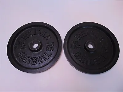 2 - Vintage WEIDER BARBELL 10 Lb Dumbbell Cast Iron WEIGHT PLATES 1  Hole 20lbs • $29.99