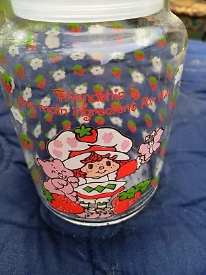 Vintage Strawberry Shortcake Glass Canister Jar & Lid 1981.  26 Oz. 7”Rare!! • $19