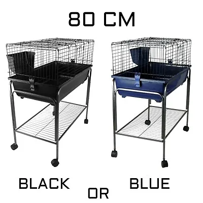 Indoor Rabbit Guinea Pig Cage With Stand 80cm Single Tier - Black Or Blue • £50.99