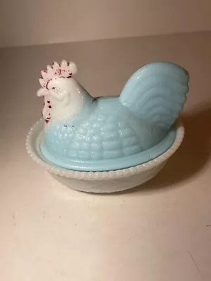 VTG~blue/white Milk Glass Hen On Nest • $25