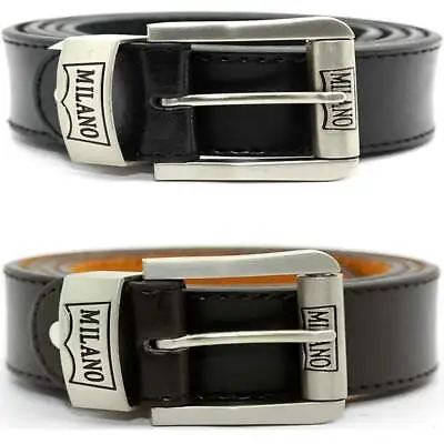 Quality Men's Real Leather Belt 1.5  Wide All Sizes By Milano Up To 48 (BK/BN) • £8.99