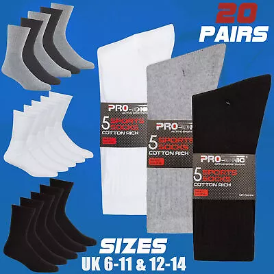 £16.99 • Buy Mens Athletic Training Crew Socks 6-11 12-14 Big Foot Cotton Rich Bundle 20 Pair
