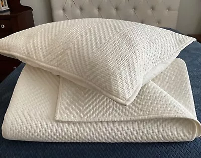 Restoration Hardware CREAM Off WHITE Herringbone Quilted Coverlet 117x95 + SHAMS • $99.99