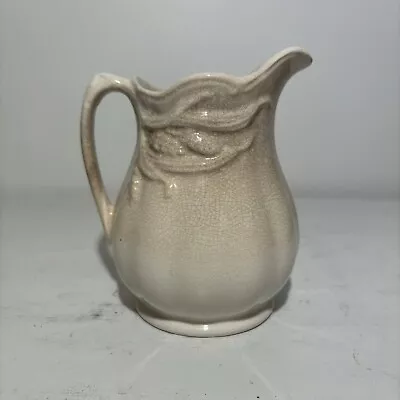 Antique White Ironstone Pitcher Stained Crazed Patina Farmhouse Wheat Pattern • $119.99