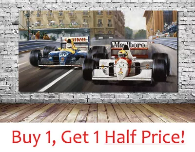 AYRTON SENNA NIGEL MANSELL -  MONACO F1 CANVAS WALL ART PRINT -  *Ready To Hang* • £119.99