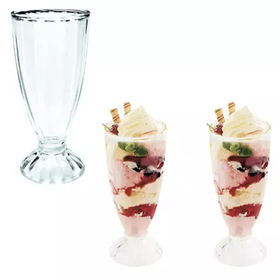 SET OF 2 MILKSHAKE DESSERT 360ml KNICKERBOCKER GLORY ICE-CREAM SUNDAE GLASSES • £9.99