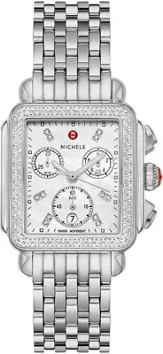 New Michele Deco Diamond MOP Dial Chronograph MWW06A000775 Ladies 33mm Watch • $1419