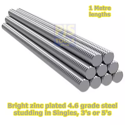 Metric Zp Steel Studding 1m Metre Zinc Plated Allthread Stud Bar Threaded Rod • £6