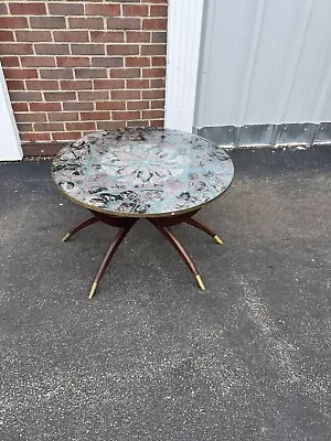 Mosaic Stone Marble Spider Table Coffee Teak 30” Round Mcm Mid Century Moroccan • $1199