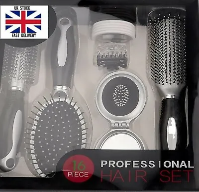 Professional 16 Pcs Hair Care Kit Gift Set-Curling BrushPaddle Brush • £9.98