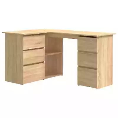 Industrial Wooden Corner L-Shape Computer Desk 6 Drawers Wood Office Desks Table • £170.99