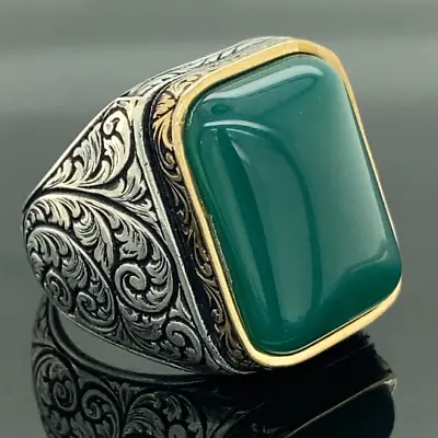 Mens Handmade Ring  Emerald Stone Ring  Green Stone Ring  Ottoman Style Ring • $75