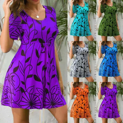 $18.15 • Buy Womens Summer Short Dress Ladies Casual Loose Boho T Shirt Plus Size Mini Dress