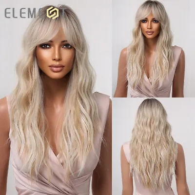 Element Platinum Blonde Hair Wigs With Bangs Women's Long Wavy Full Hair Wigs • $19.79