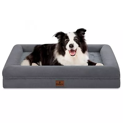 Large Dark Dark Gray Orthopedic Foam Dog Bed Memory Foam 4-Side Bolster Pet Sofa • $34.99