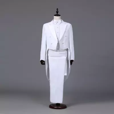 Mens Tailcoat Jacquard Lapel Tail Coat WeddingGroom PromDress Suits Jacket+Pants • $69.40