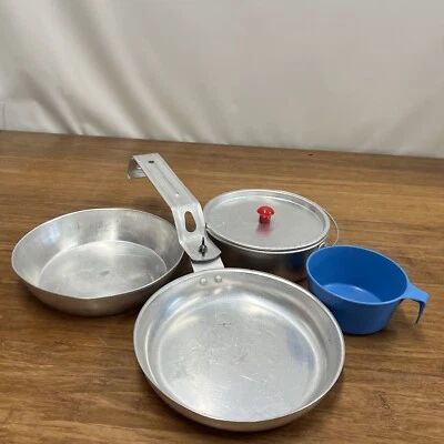 $11.95 • Buy VINTAGE BACKPACKING HIKING CAMPING MESS COOKING KITS PAN CUP Aluminum Set See