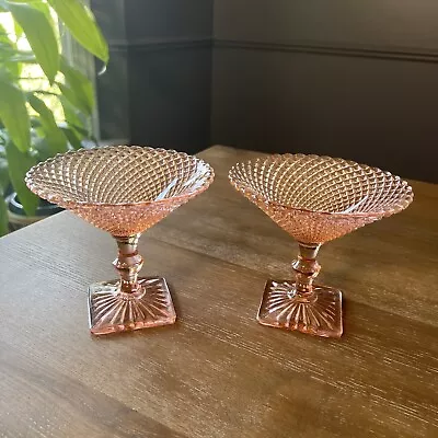 Vintage Pair MISS AMERICA Anchor Hocking PINK Depression GLASS Compotes 5  USA • $40