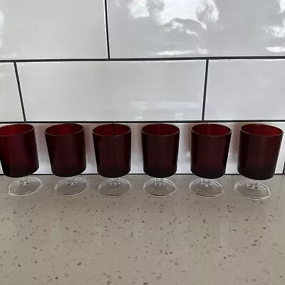 RUBY RED MID CENTURY MODERN STEMWARE GLASSES FRANCE MCM 4  X2.5 Set Of 6 • $20