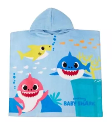 Kids Boys Girls Toddler BABY SHARK World Hooded Poncho Bath Beach Towel Cotton • £8.99