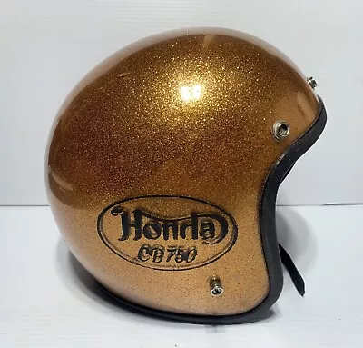 Vintage Metalflake Helmet Aim Industries Super Deep Gold Flake Honda Cb750 Logo. • $59