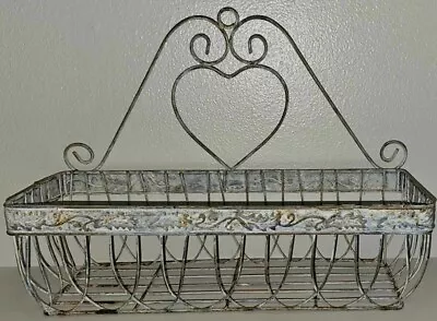 Metal Wall Hanging Basket RUSTIC Galvanized Wire 16  Rectangular Distress Plants • $22.99