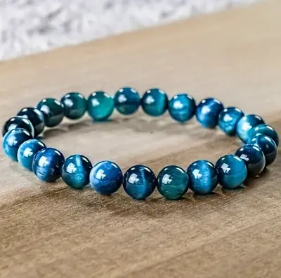 Natural 8MM Blue Tiger's Eye Bead Healing Reiki Balance Men Women Bracelet Gifts • $10.98
