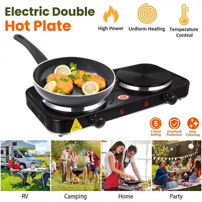 Portable Hot Plate Electric Cooker Double Table Top Hob Kitchen Camping 2000W UK • £23.98
