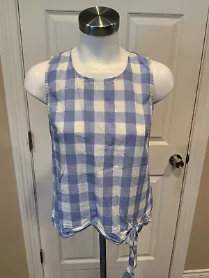 J. Crew Blue & White Gingham Plaid Sleeveless Top W/ Knot Detail Size 0 • $17.25