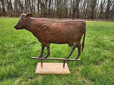 🌾 Vintage 22  Long Copper Metal Farm Cow Primitive Weathervane On Custom Stand • $159.95