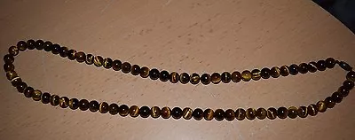 Vintage 30  Tiger Eye Beads Necklace W Sterling Silver Clasp • $29.99