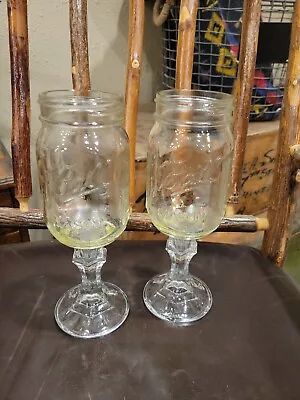 Lot Of 2 Ball Mason Jar Goblets Wine Glass 9.5  Tall Redneck Wine Glass • $12