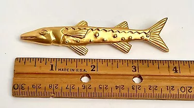 Vintage Gold Tone Long Fish Brooch Barracuda Pin Costume Jewelry • $22