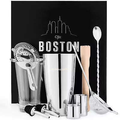 Boston Cocktail Shaker Set 10pcs Stainless Steel Pourers Gift Box Andrew James • £28.99