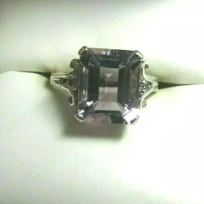 Vintage 14K White Gold 3.79 Ct Emerald Cut Amethyst & Diamond Ring Sz 5 3/4 • $350