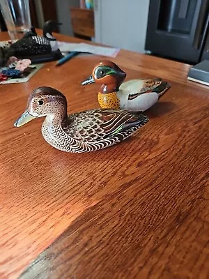 2 Miniature Handpainted Ducks.  Hand Painted  Green-winged Teal. Simoneau. • $9.99