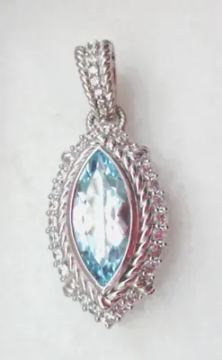 Judith Ripka  Sterling Silver Blue Quartz Diamonique Marquise Pendant Enhancer • $119.21