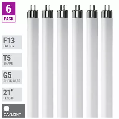 6 Pack F13T5 Fluorescent Tube 21  13W Watt T5 Mini Bi 2-Pin G5 6500K Daylight • $21.05