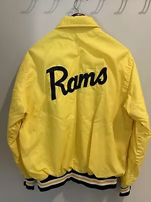 Vintage Yellow Satin Bomber Jacket Southeast Polk High School Rams Size Medium • $14.99