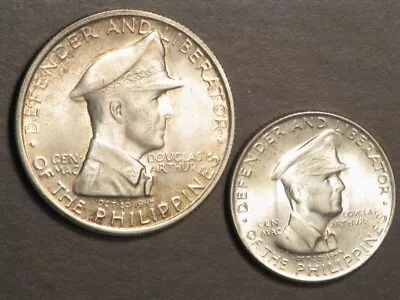 PHILIPPINES 1947S 1 Peso-50 Centavos MacArthur Silver Unc - 2 Coins • $40