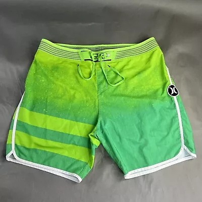 Hurley Swimming Trunks 38 X 7 Green Mens Shorts Drawstring Swimwear Used A9 • $19.99