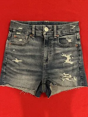 $13.90 • Buy American Eagle Jean Shorts AE Curvy High Rise Shortie Stretch Sz 000 Distressed