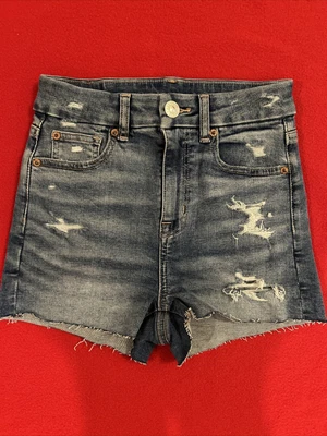$13.90 • Buy American Eagle Jean Shorts AE Curvy High Rise Shortie Stretch Sz 000 Distressed