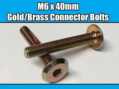 M6 X 40mm Gold Brass Yellow Furniture Connector Bolts Allen Key Joint Fixing New • £2.63