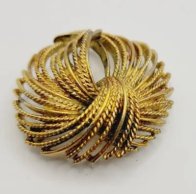 Vintage Monet Signed Textured Gold Tone Art Deco Style Brooch Pin RUNWAY • $30.59