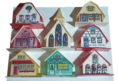 VINTAGE  MID CENTURY REGENCY ALPINE VILLAGE CHURCH CHRISTMAS NO LIGHTS Lot Of 8 • $34.99