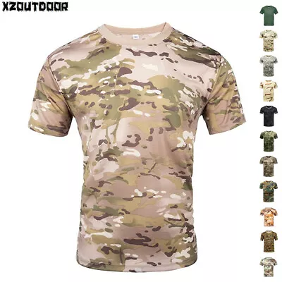 Army T-Shirt Men's Tactical Short Sleeve Casual Shirts Military Outdoor Hunting • $12.50